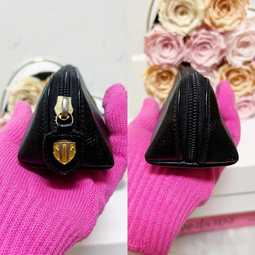 Authentic Escada RARE Vintage Black Leather Cosmetic / Pencil Bag